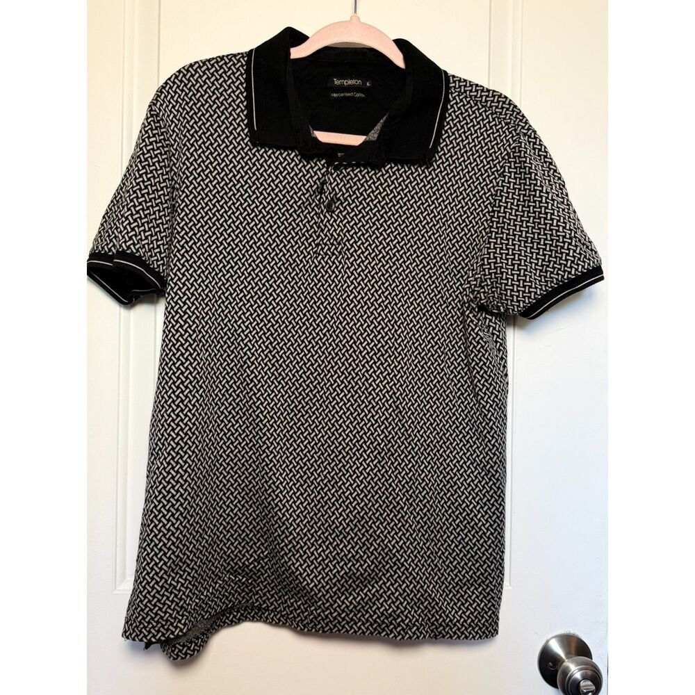 Templeton XL Mercerised Cotton Black White Basketweave Geometric Knit Polo Shirt